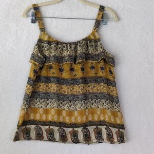 D'closet Women's Gold Paisley Sheer Boho‎ Tank Top Size M